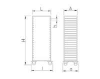 Plano técnico con cotas de instalación — Carro bandejero Gastronorm 1/1 7 niveles 380x550x990 mm Fricosmos