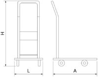 Plano técnico con cotas de instalación — Carro de plataforma inox con asa retráctil Fricosmos