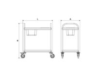 Plano técnico con cotas de instalación — Carro de recogida con 2 entrepaños de 1035x535x975 mm Fricosmos