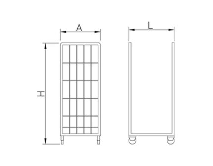 Plano técnico con cotas de instalación — Carro de transporte 720x800x1800 mm Fricosmos
