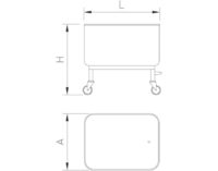 Plano técnico con cotas de instalación — Carro de transporte inoxidable con desagüe 1/2" 200 lts Fricosmos