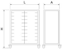 Plano técnico con cotas de instalación — Carro doble para bandejas isotérmicas 18 niveles 923x630x1585 mm Fricosmos