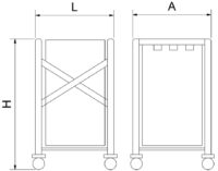 Plano técnico con cotas de instalación — Carro para ropa / lavandería plegable 600x600x1200 mm Fricosmos