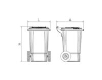 Plano técnico con cotas de instalación — Contenedor de desperdicios con tapa y ruedas, 240 L Fricosmos