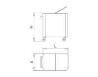 Plano técnico con cotas de instalación — Contenedor inox con tapa y ruedas para panadería, 115 L Fricosmos