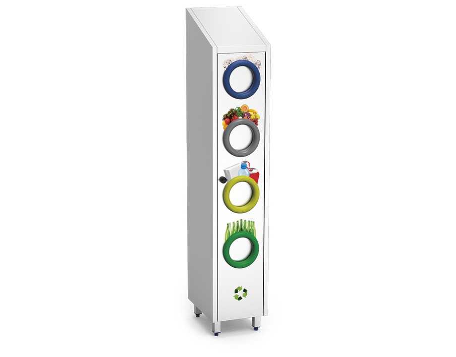 Contenedor vertical de reciclaje inox, 4 x 26 L Fricosmos