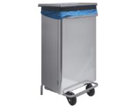 Cubo de basura industrial en acero inoxidable con ruedas y soporte para bolsa de 110L Fricosmos