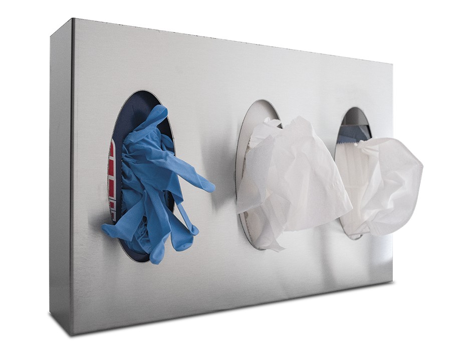 Dispensador inox para 3 cajas de tissues, guantes o toallas Fricosmos — vista 2