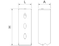 Plano técnico con cotas de instalación — Dispensador inox para tres rollos de papel higiénico Fricosmos
