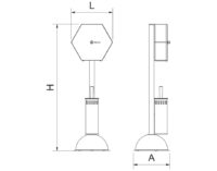 Plano técnico con cotas de instalación — Estación de higiene para wc con dispensador de papel y escobillero en acero inoxidable Fricosmos