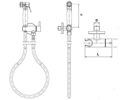 Ducha higiénica con llave de paso Fricosmos — plano técnico con cotas de instalación