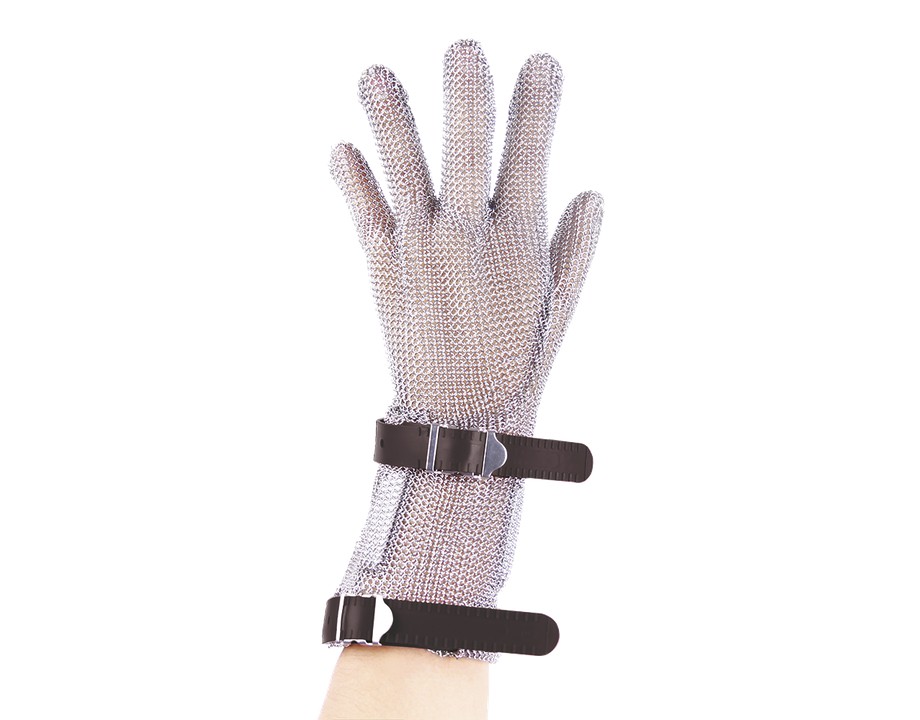 Guante de malla de acero inoxidable reversible con correa y brazalete Fricosmos