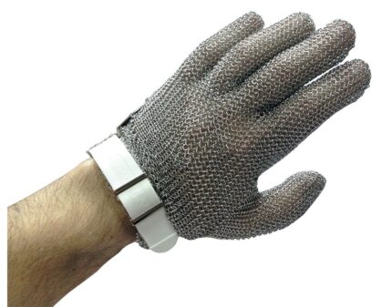 Guante de malla de acero inoxidable reversible con correa Fricosmos — talla L