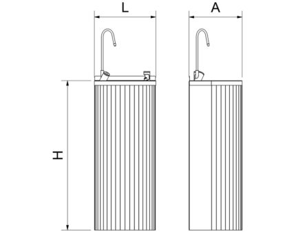 Plano técnico con cotas de instalación — Fuente de agua electrónica de columna 350x300x850 mm Fricosmos