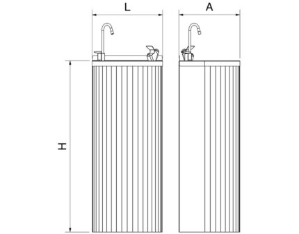 Plano técnico con cotas de instalación — Fuente de columna para exterior sin refrigeración Fricosmos