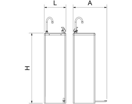 Plano técnico con cotas de instalación — Fuente refrigerada de agua fría Cold+ con grifo a pedal Fricosmos