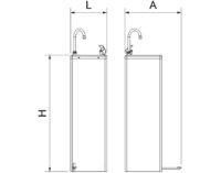 Plano técnico con cotas de instalación — Fuente refrigerada de agua fría Cold+ con llenajarras a pedal Fricosmos