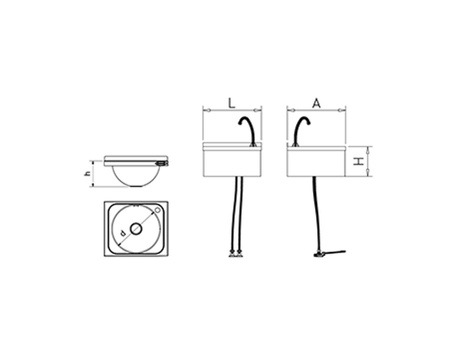 Plano técnico con cotas de instalación — Lavamanos mural con doble pedal Fricosmos