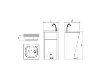Plano técnico con cotas de instalación — Lavamanos registrable con doble pedal Fricosmos