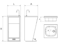 Plano técnico con cotas de instalación — Lavamanos registrable con pedestal doble pulsador Fricosmos