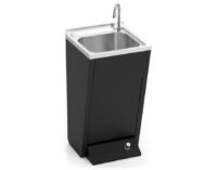 Lavamanos registrable negro con pedestal un pulsador agua fría y caliente 450x450x850 mm Fricosmos