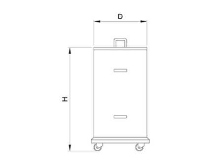 Plano técnico con cotas de instalación — Papelera inox con tapa y ruedas, 70 L Fricosmos