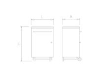 Plano técnico con cotas de instalación — Papelera inox de apertura frontal, 70 L Fricosmos