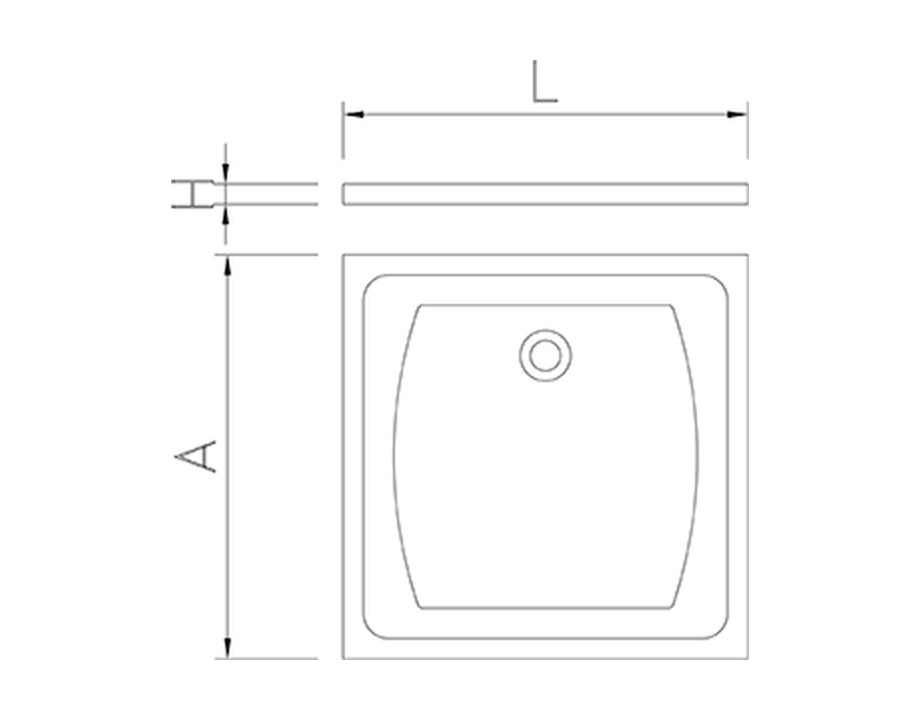 Plano técnico con cotas de instalación — Plato de ducha inox 750 x 750 mm Fricosmos