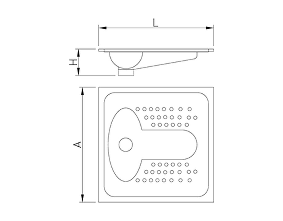 Plano técnico con cotas de instalación — Taza turca inox Fricosmos